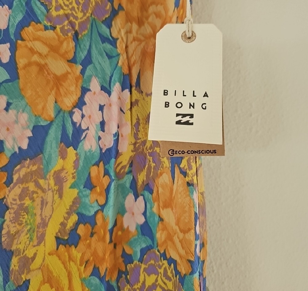 Billabong Summer Floral Viscose Midi Skirt in Blue and Mustard - Picture 5 of 13